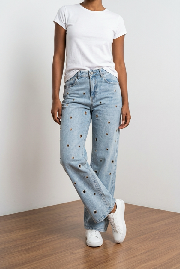 Denim Jeans met Details ringen