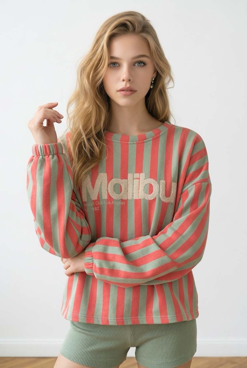 26372 Malibu Stripe sweater Roze/grijs
