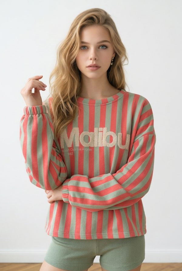 26372 Malibu Stripe sweater Roze/grijs