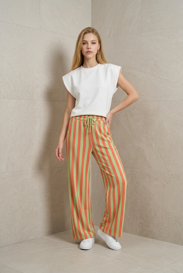 Gestreepte Joggingbroek in Mintgroen & Oranje/Koraal – Comfort met een Speelse Twist