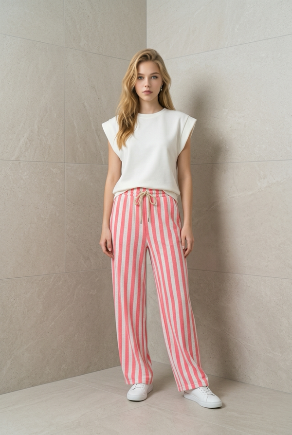 Gestreepte Joggingbroek in Roze & Grijs -Comfort met een Speelse Twist
