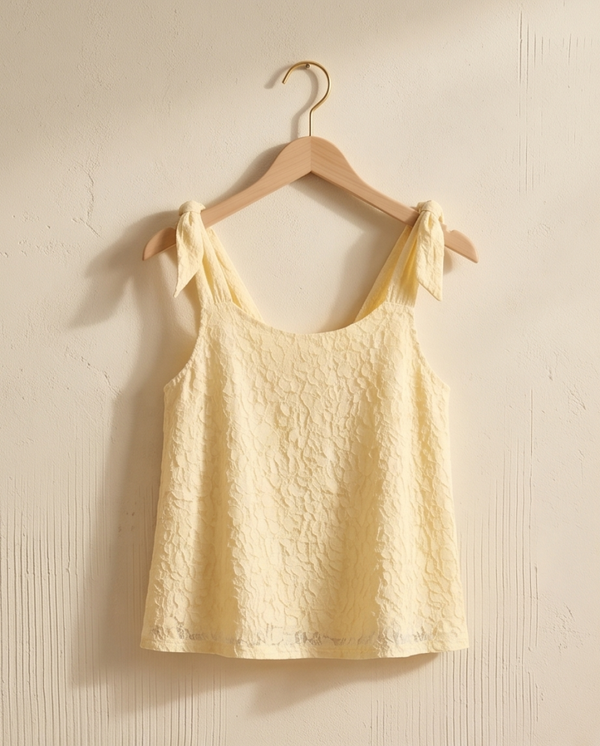 Elli white Top met elegante strik op de rug - Geel