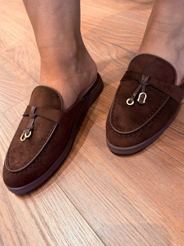 Instappers met luxe suede-look donkerbruin