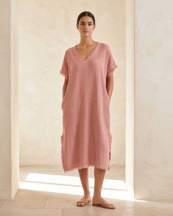 Sunny Breeze Linnen Dress – Soft Pink
