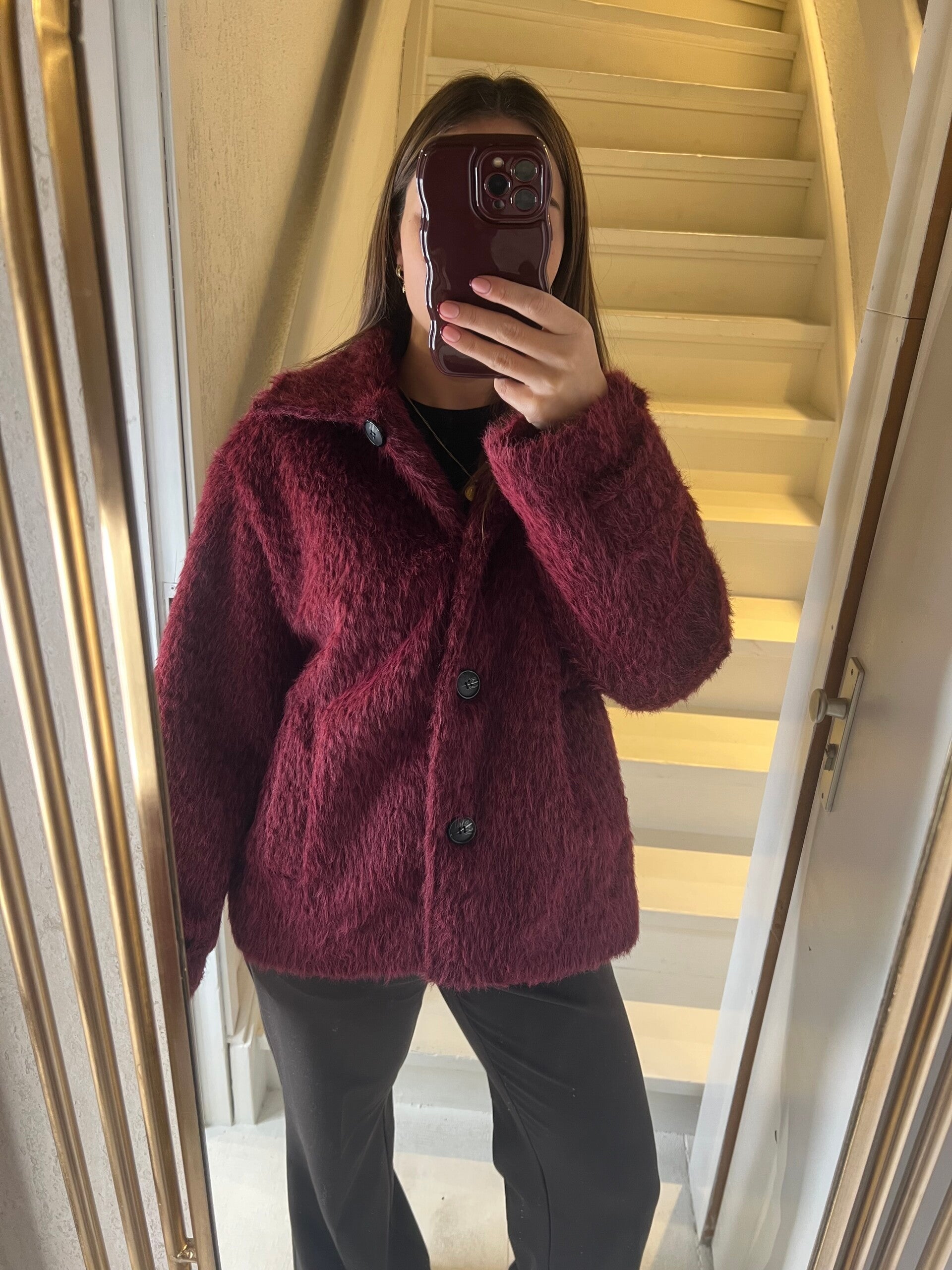 949 Bontjas/blazer bordeaux faux fur