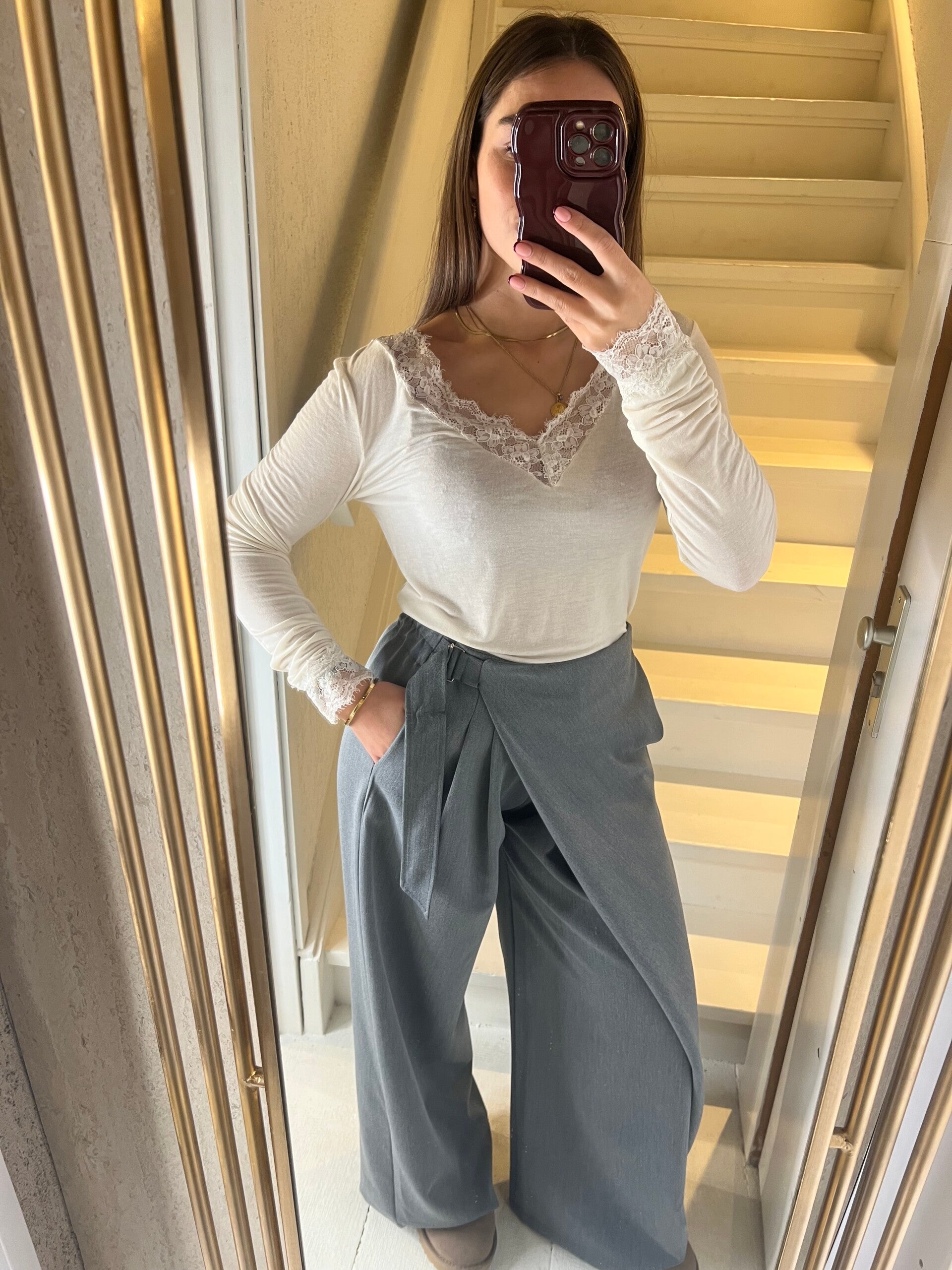 943 Lace top long sleeve Wit