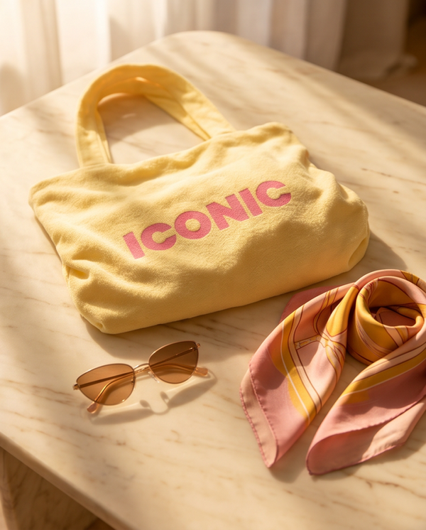 Badstof Shopper ICONIC - Geel/Roze