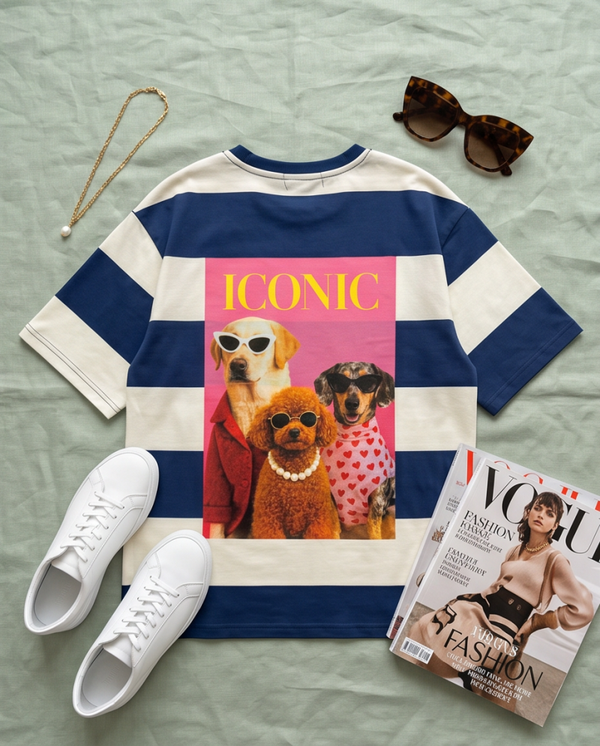 Kids T-shirt Blauw/Wit gestreept met Backprint