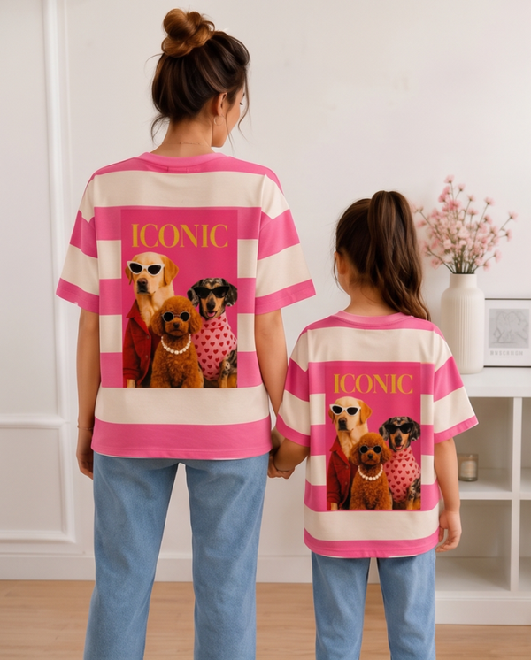 Kids T-shirt Roze/Wit Gestreept met Backprint