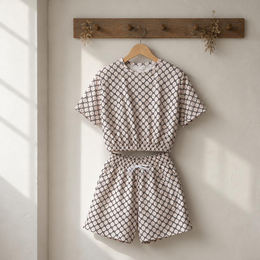 Dames 2-Delige Set met All-over Print – Crème | One Size