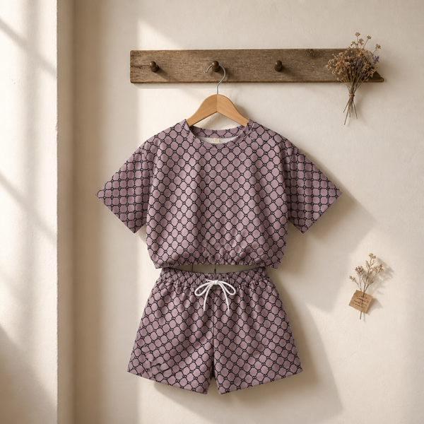 Dames 2-Delige Set met All-over Print - Donkerbruin One-size