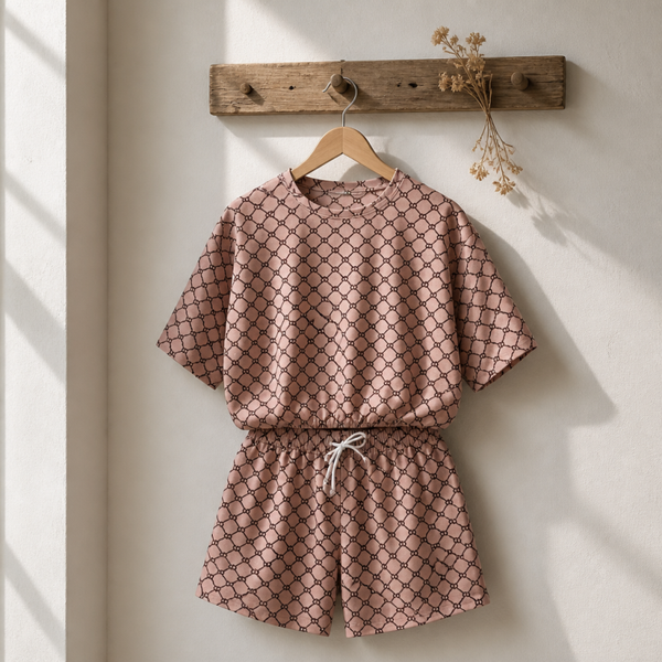 Dames 2-Delige Set met All-over Print – Beige | One Size