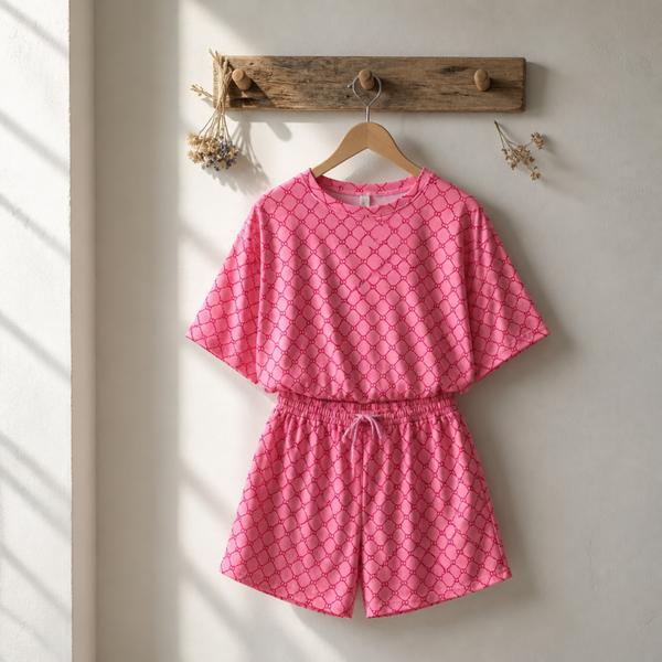 Dames 2-Delige Set met All-over Print – Roze | One Size