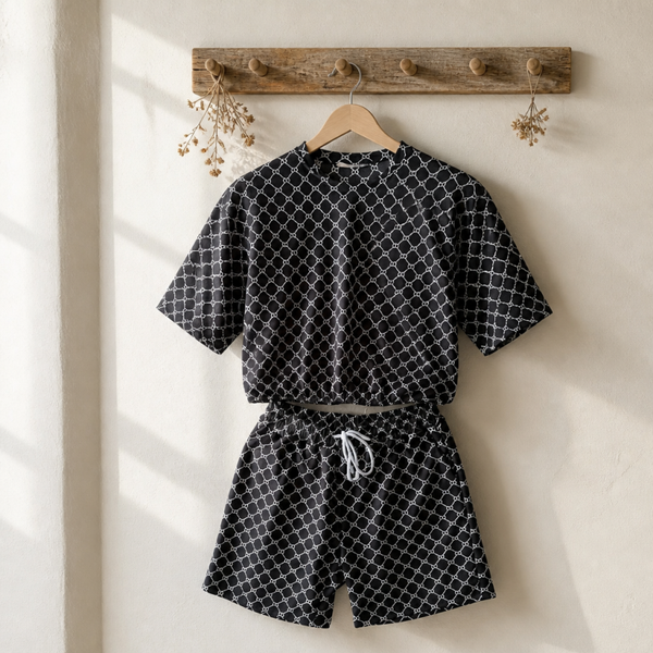 Dames 2-Delige Set met All-over Print – Zwart | One Size