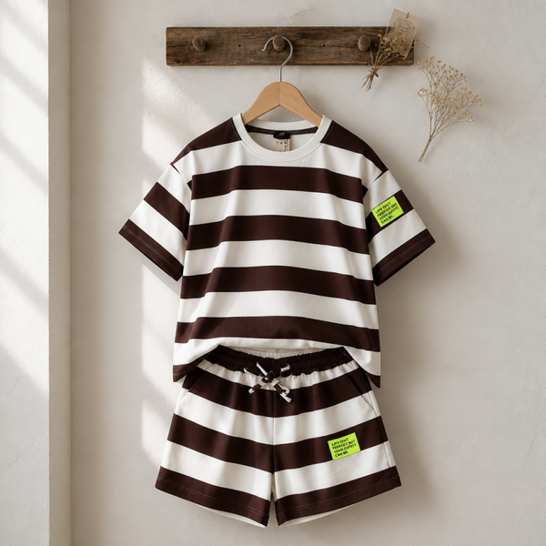 Dames Gestreepte 2-delige Lounge Set - One/size Bruin/wit