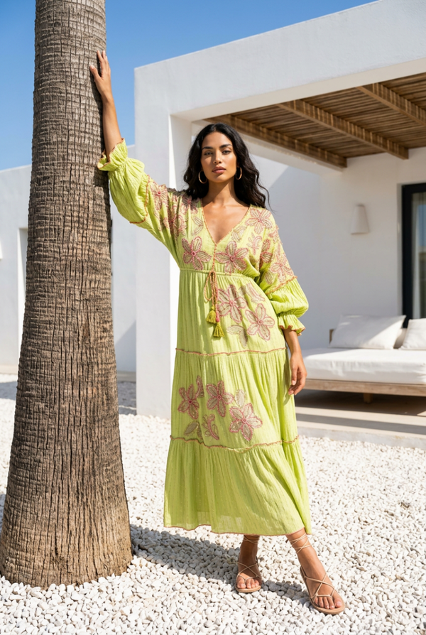 Golden Days Maxi Jurk Green-pink