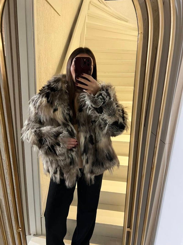 1009 bontjas faux fur taupe/beige/zwart