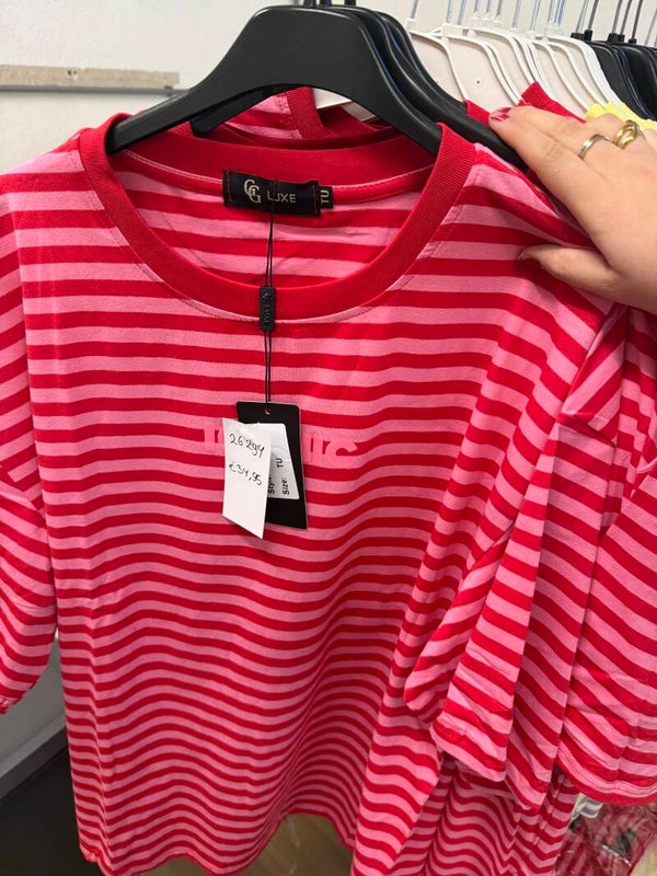 26294 Elise Icon Stripe Tee Roze /  Rood