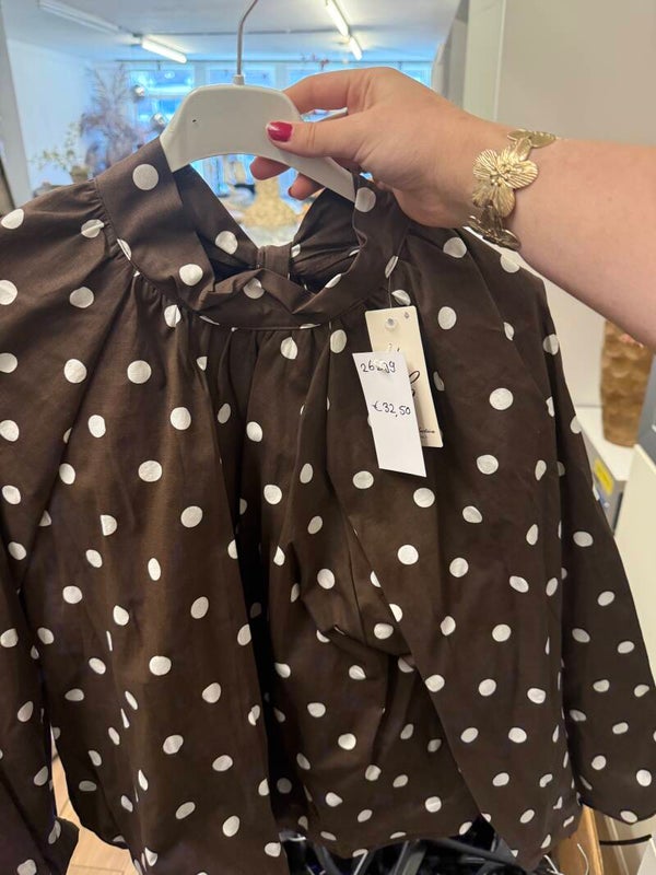 26299 Lily Polka dot Bow Blouse Bruin / Wit