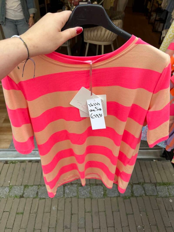 26244 Lena Stripe T-shirt Roze oranje