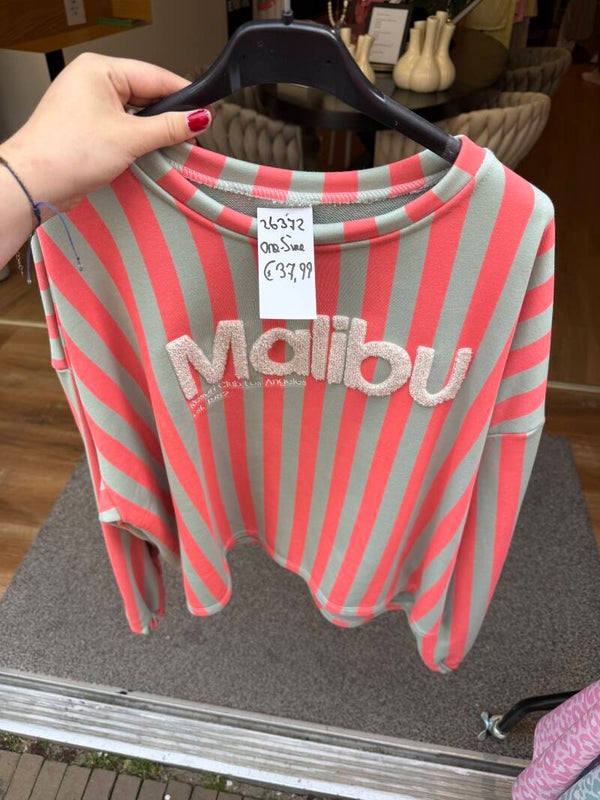 26372 Malibu Stripe sweater Roze/grijs
