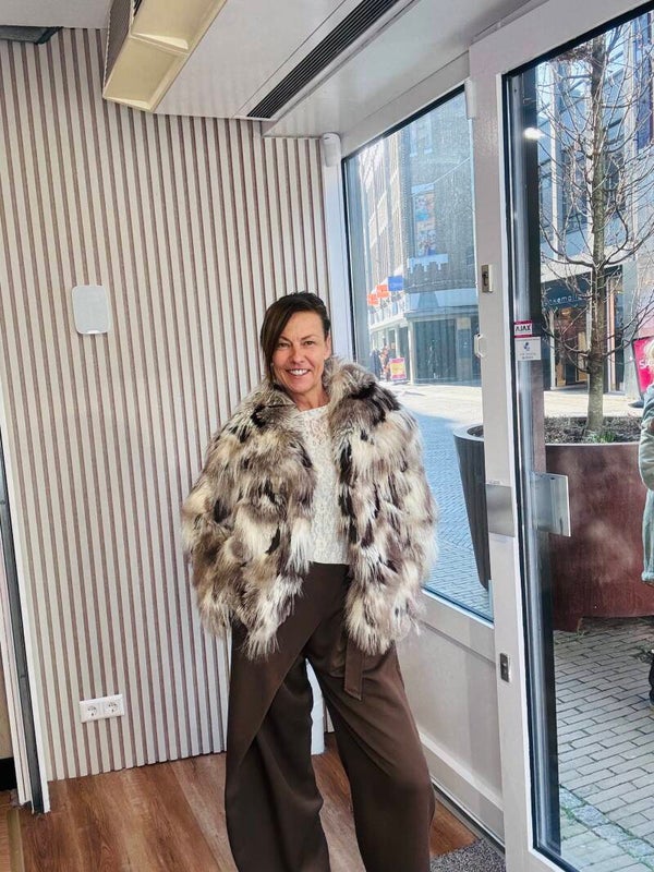 1009 bontjas faux fur taupe/beige/zwart gevlekt
