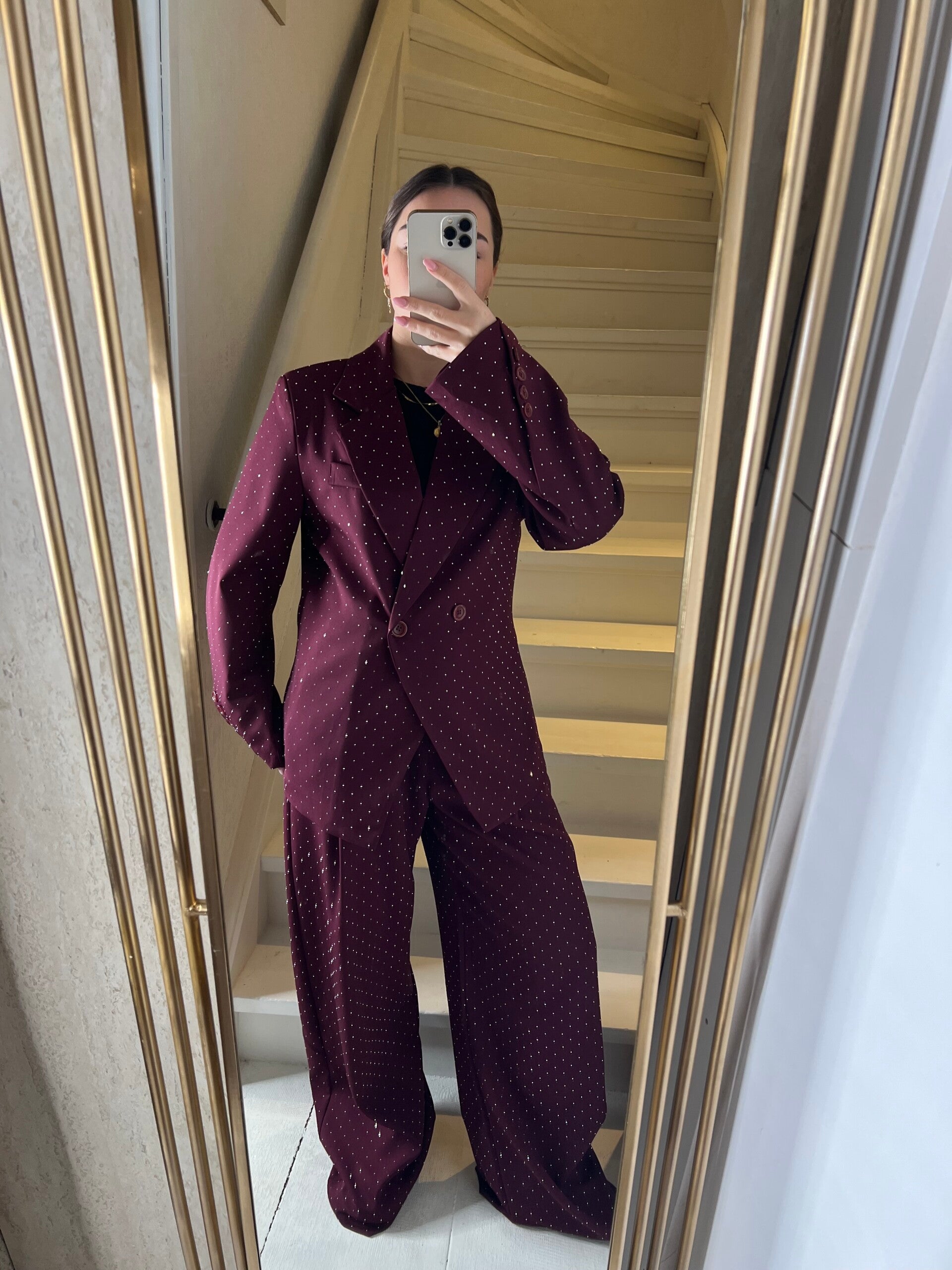 999 Glitter studs pantalon wide leg Bordeaux Rood