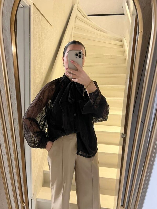 995 Susanne Top blouse met strik bruin