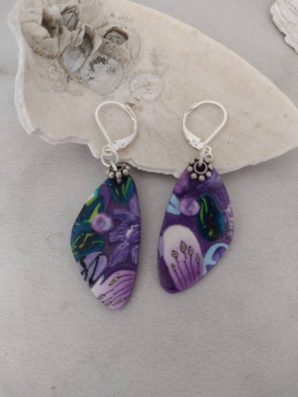 Purple Botanical Petal Drop Earrings (2 Style Options)