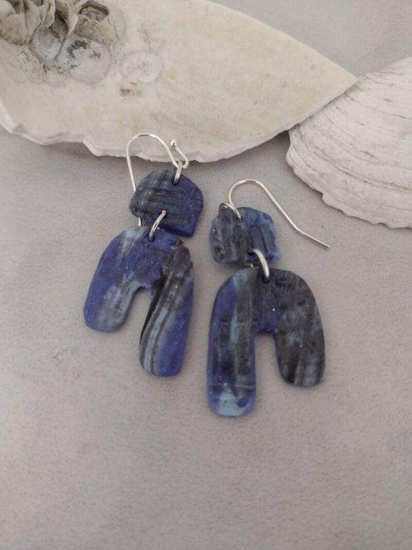 Denim & Indigo Textured Arch Dangles (Set of 2 Options)