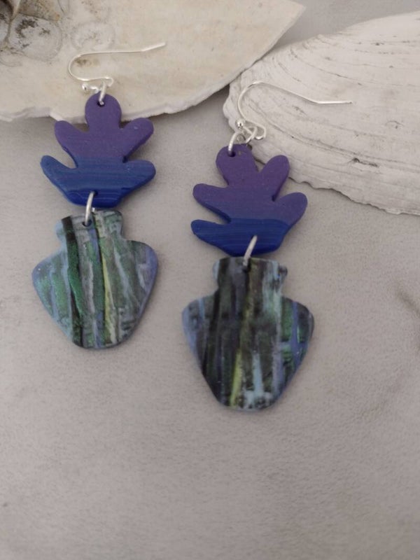 Botanical Vase & Leaf Dangle Earrings