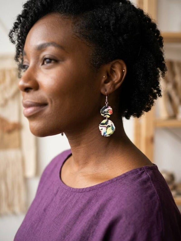 Handcrafted Polymer Clay Multi-Toned Dangle Earrings