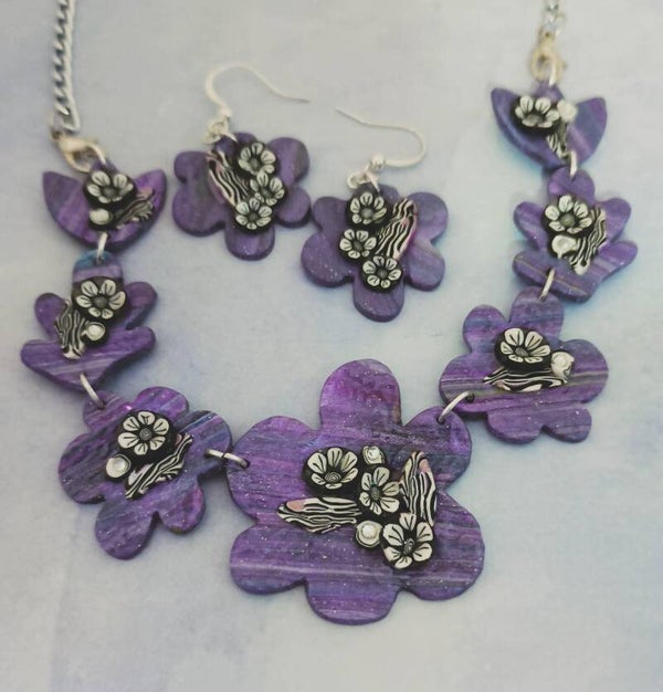 "WHAT IF...?" Purple Floral Statement Necklace & Earring Set