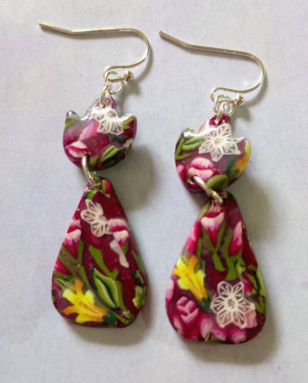 Deep Red Flower Earrings set