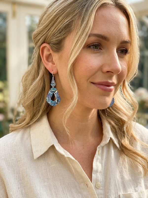Azure Mosaic Rhomboid Dangles