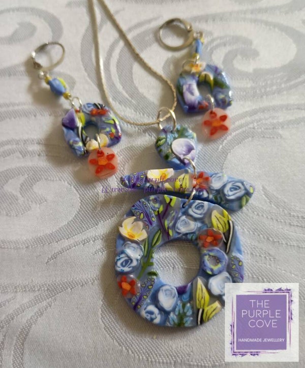 Signature Whimsical Garden Necklace & Earring Set – Periwinkle Meadow Halo