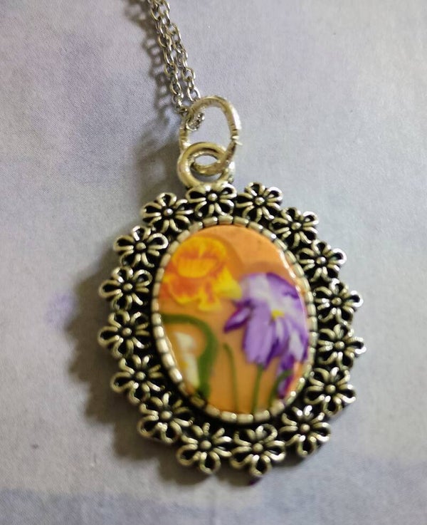 Handcrafted "Peach Garden" Floral Cameo Necklace