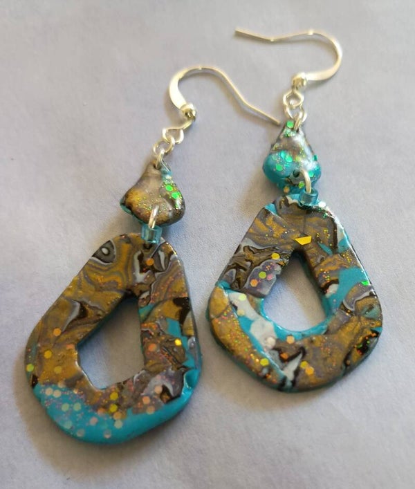 Gilded Lagoon Mokume Diamond Drop Earrings.