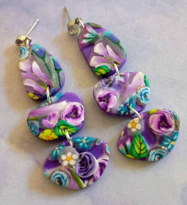 Mystic Garden Triple-Pebble Dangle Earrings