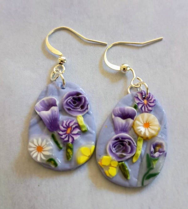 Periwinkle Botanical Garden Oval Drop Earrings