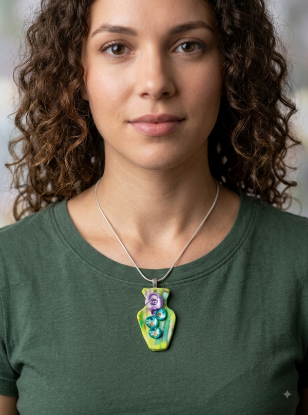 Klimt Garden Sculpted Amphora Vessel Pendant Necklace