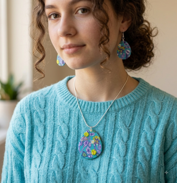 Peacock Botanical Teardrop Necklace & Earring Set