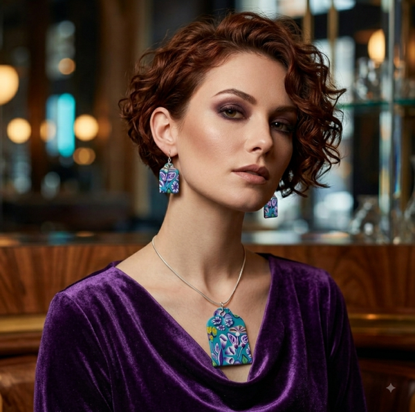 Peacock Botanical Arch Necklace & Earring Set,