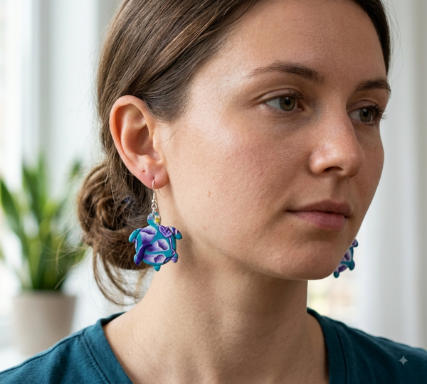 Peacock Botanical Sea Turtle Earrings