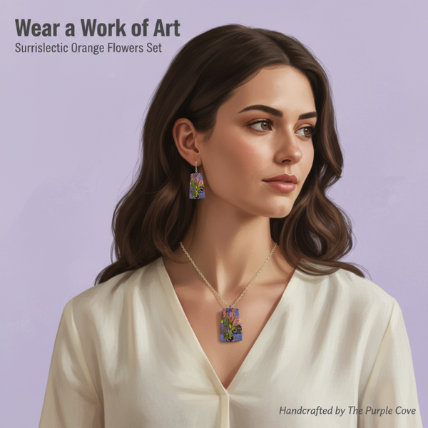 Surrealistic Orange Flowers Necklace set