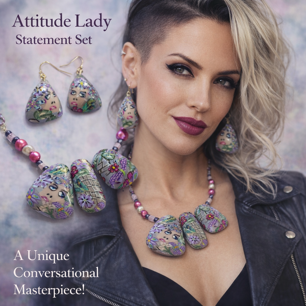Bold and Whimsy "Attitude Lady" Statement Necklace set with Earrings