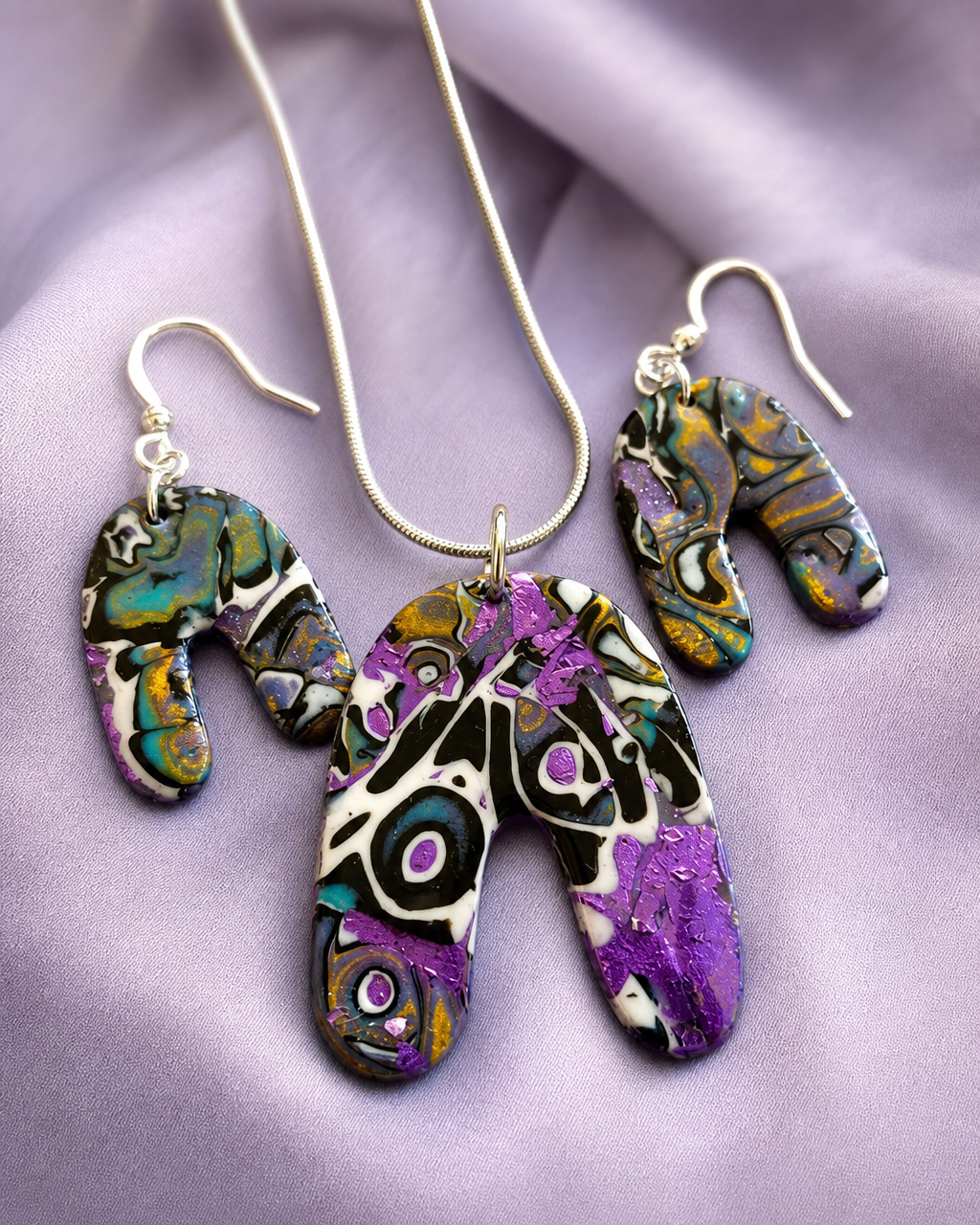 Gilded Violet Arch Mokume Statement Set