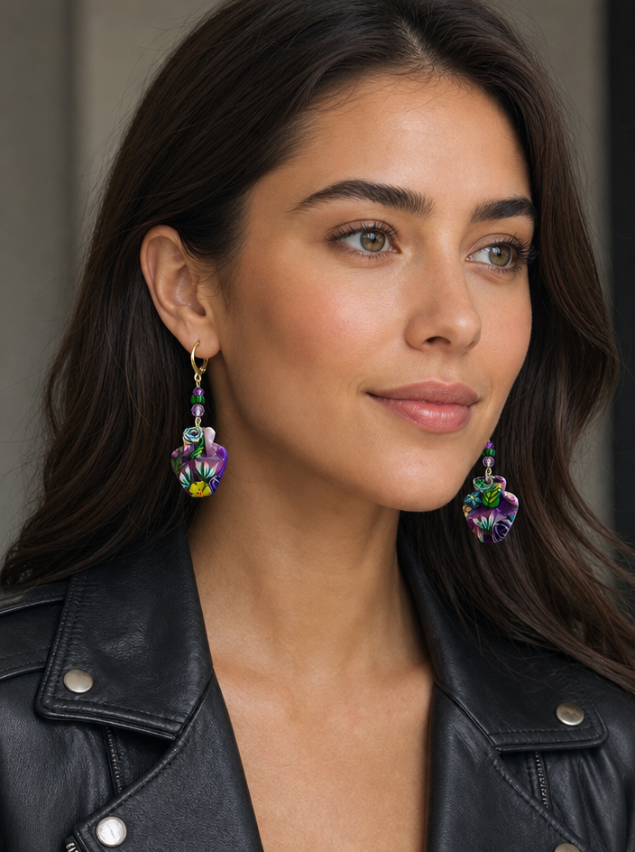 Mystic Garden Floral Amphora Vessel Drop Earrings (Two Options)