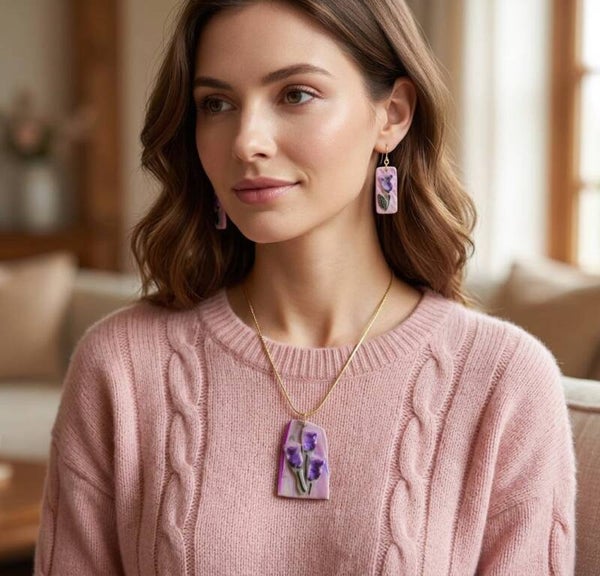 Impressionist Floral Statement Necklace & Earring Set