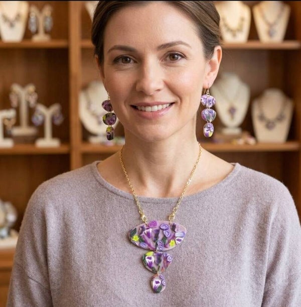 Rosewood Floral Statement Necklace & Earring Set